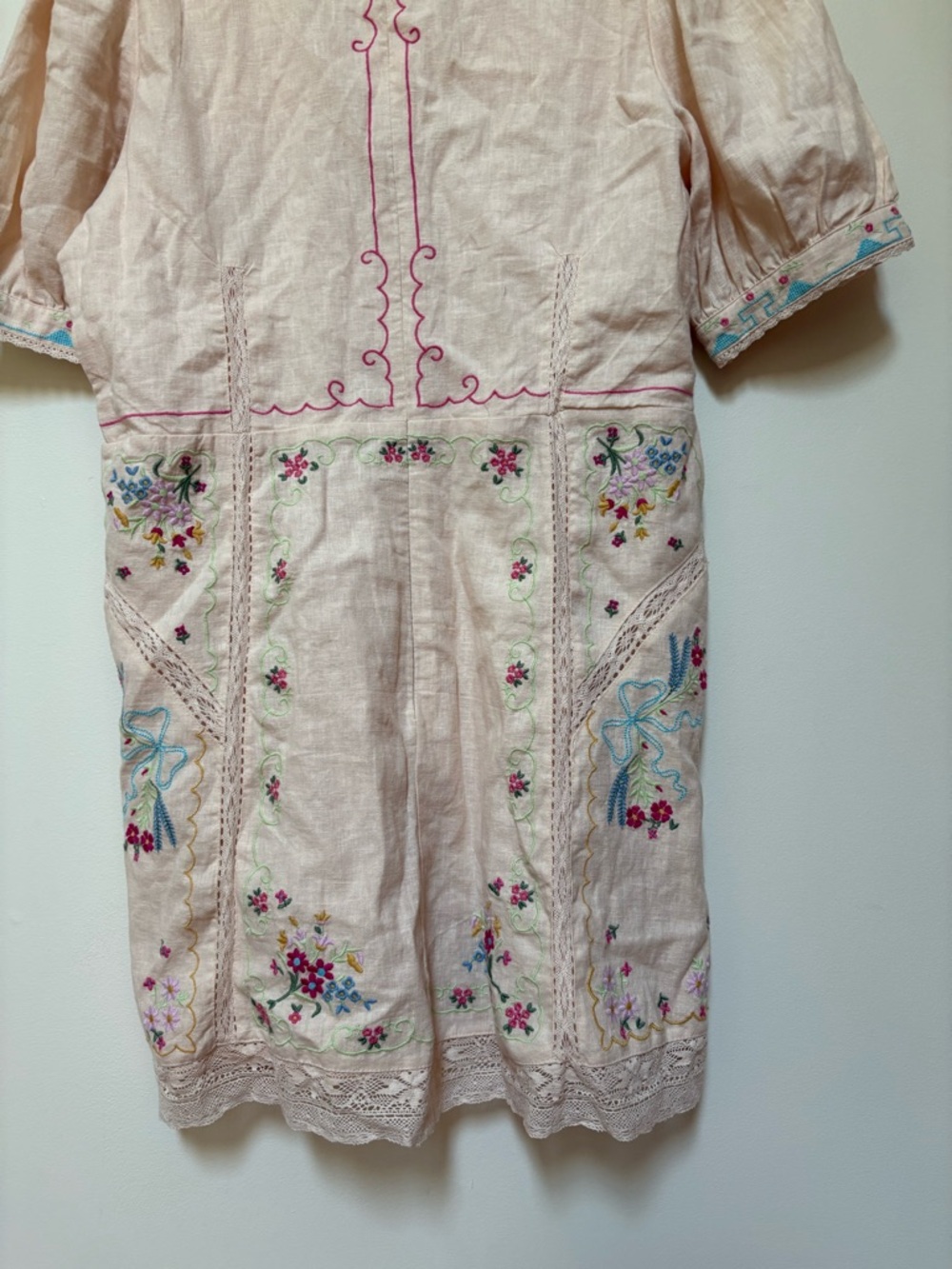 NWOT By Anthropologie Linen Blend Puff-Sleeve V-Neck Mini Dress Size 14 - Picture 14 of 16